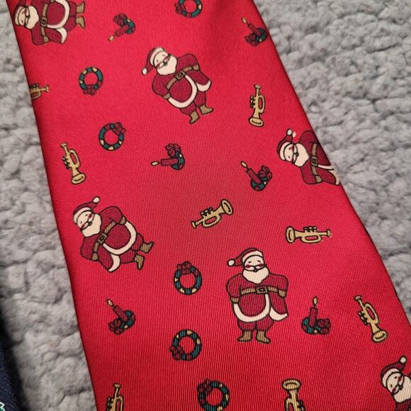 Holiday Christmas Santa Clause Red Blue 2pc Silk Neckties Colorful Collection - Picture 4 of 7